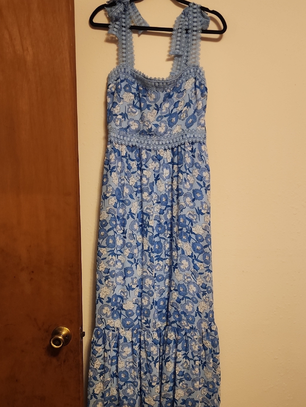 B. Smart Light Blue Floral Dress with Navy Accents